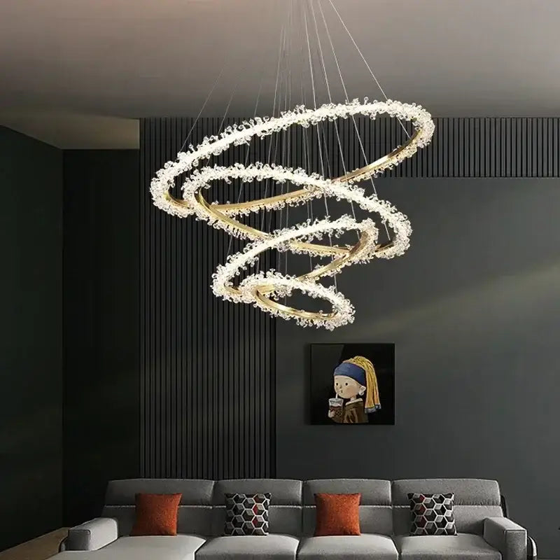Gold Crystal Swirling Dining Area Pendant Chandelier