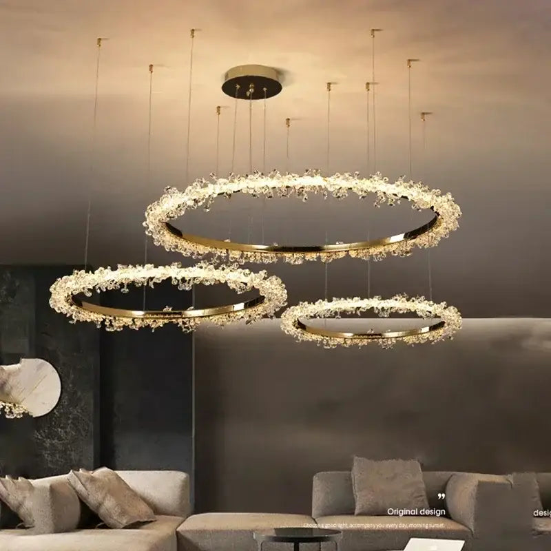 Gold Crystal Swirling Dining Area Pendant Chandelier