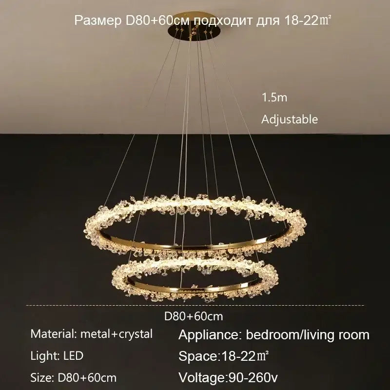 Gold Crystal Swirling Dining Area Pendant Chandelier