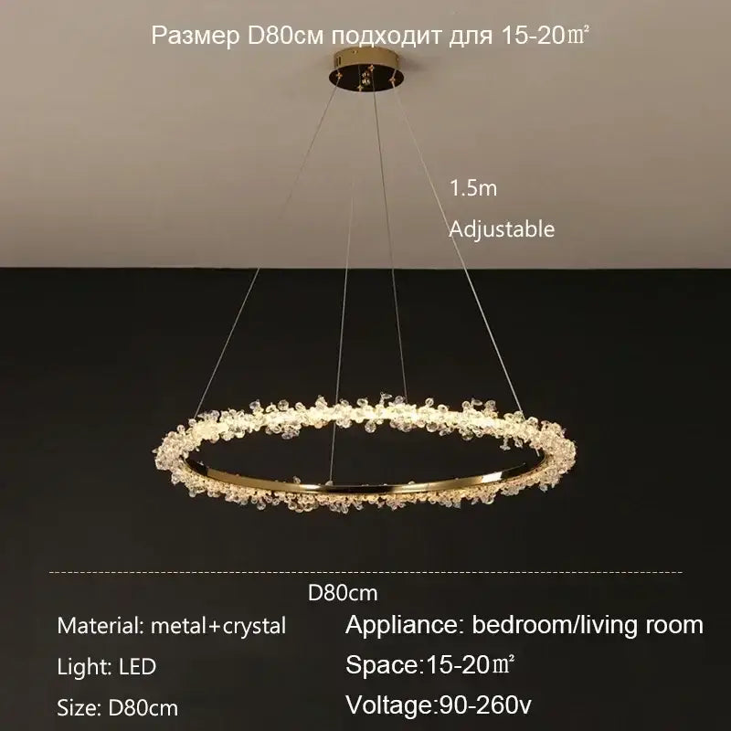 Gold Crystal Swirling Dining Area Pendant Chandelier