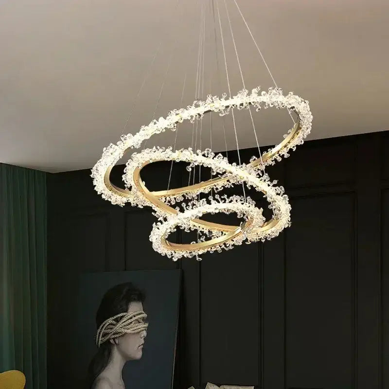 Gold Crystal Swirling Dining Area Pendant Chandelier