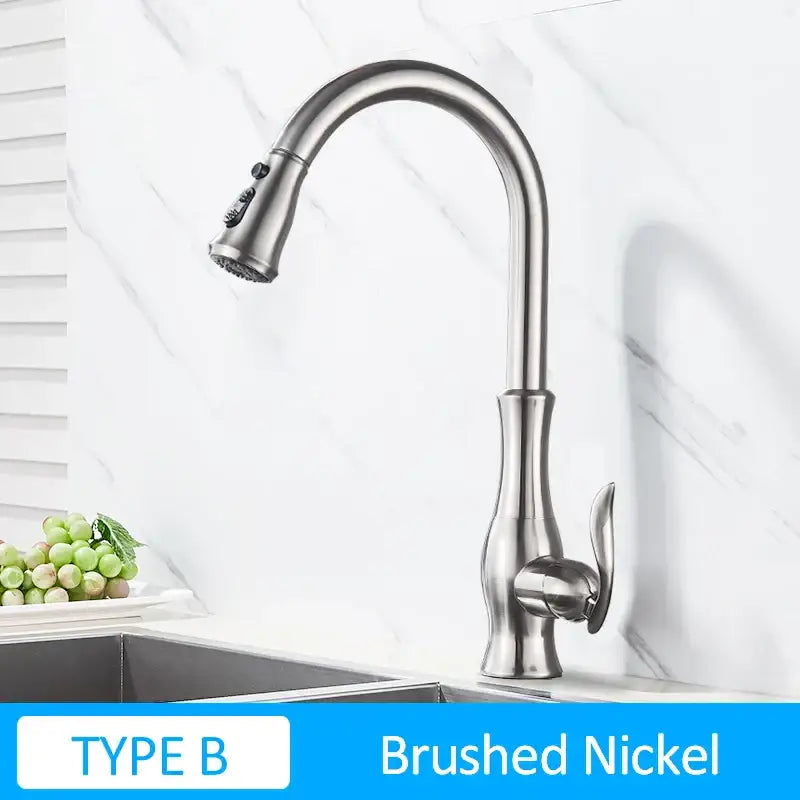 Gold Swivel Kitchen Faucet with Pull-Down Sprayer
