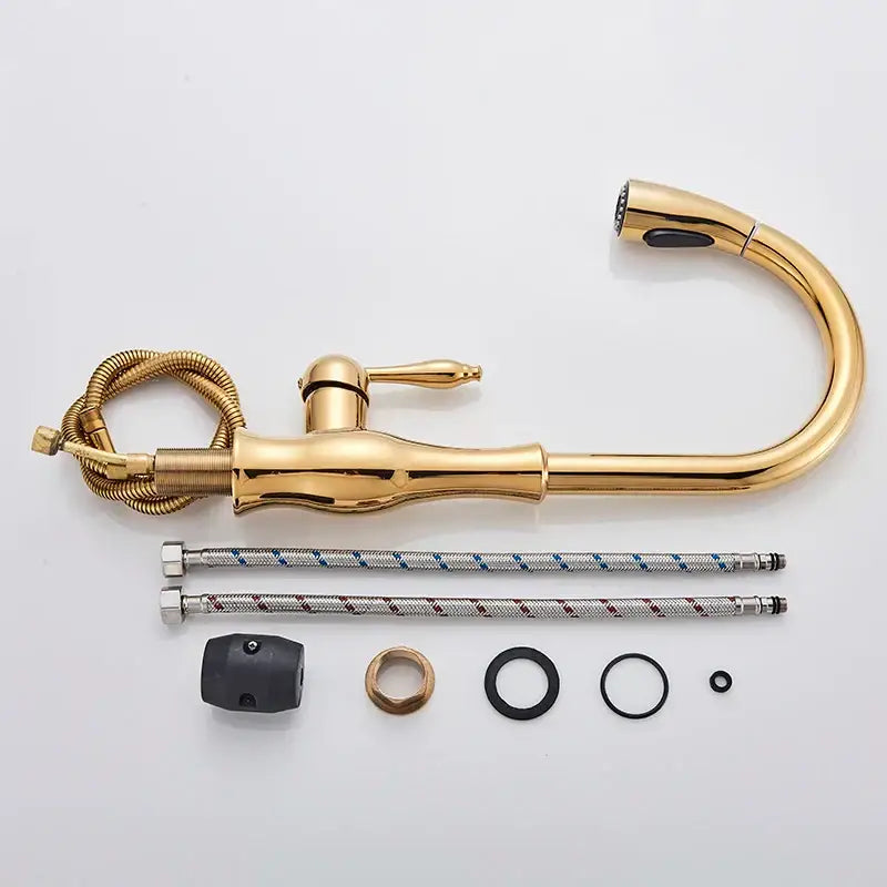 Gold Swivel Kitchen Faucet with Pull-Down Sprayer
