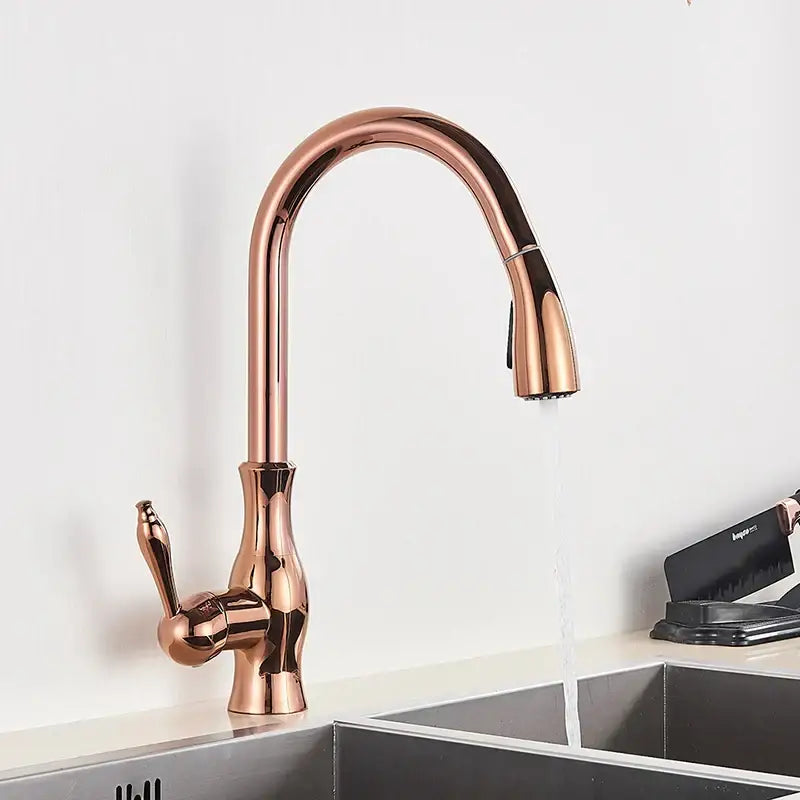 Gold Swivel Kitchen Faucet with Pull-Down Sprayer