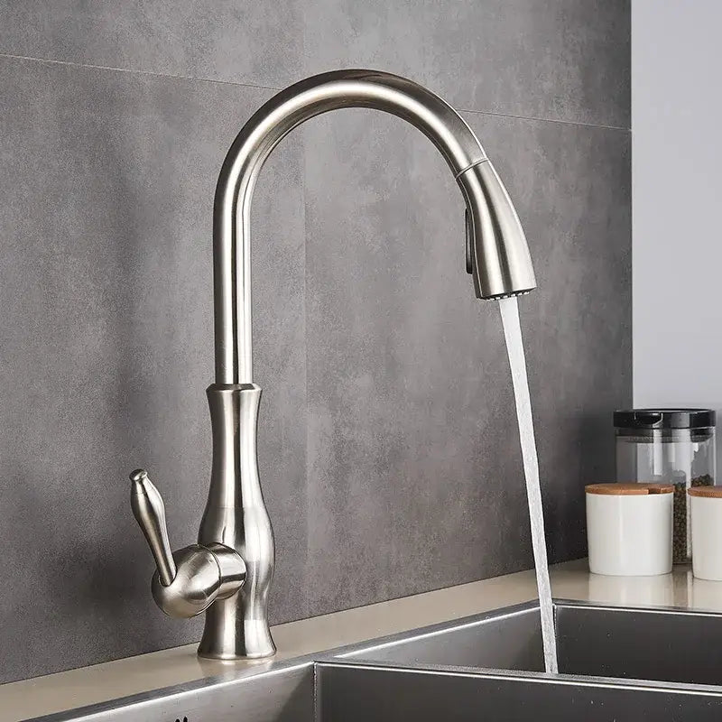 Gold Swivel Kitchen Faucet with Pull-Down Sprayer