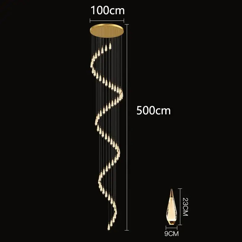 Gold Teardrop Staircase Chandelier 68-Head