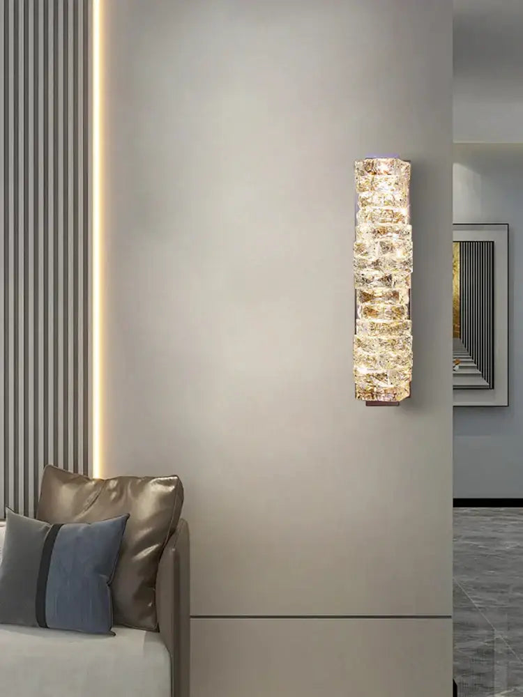 Gold Textured Glass Sconce 60cm Crystal