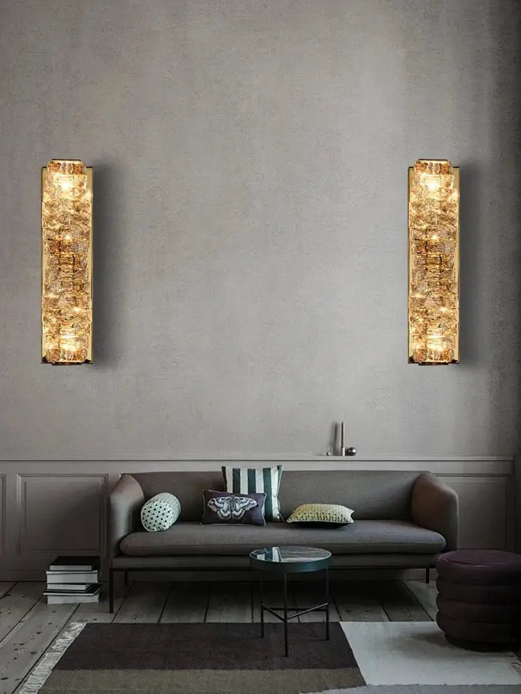Gold Textured Glass Sconce 60cm Crystal