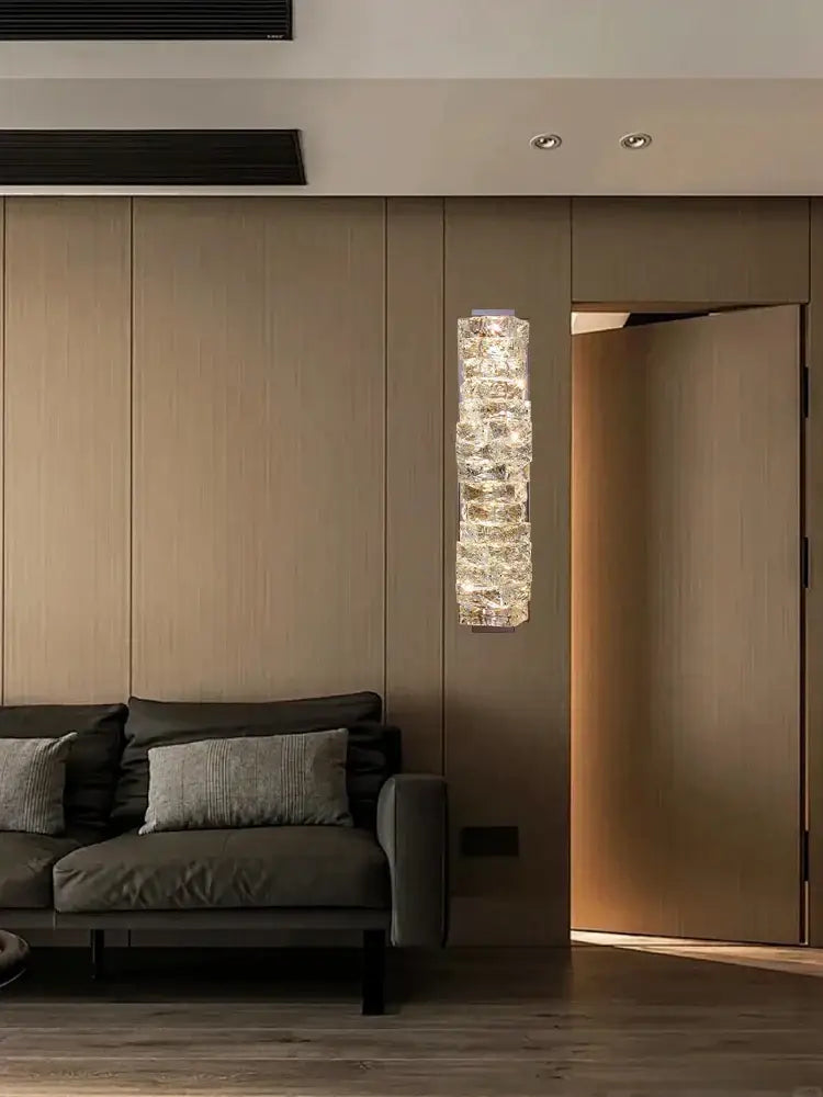 Gold Textured Glass Sconce 60cm Crystal