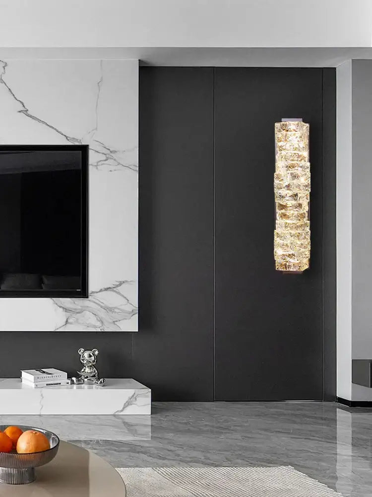 Gold Textured Glass Sconce 60cm Crystal