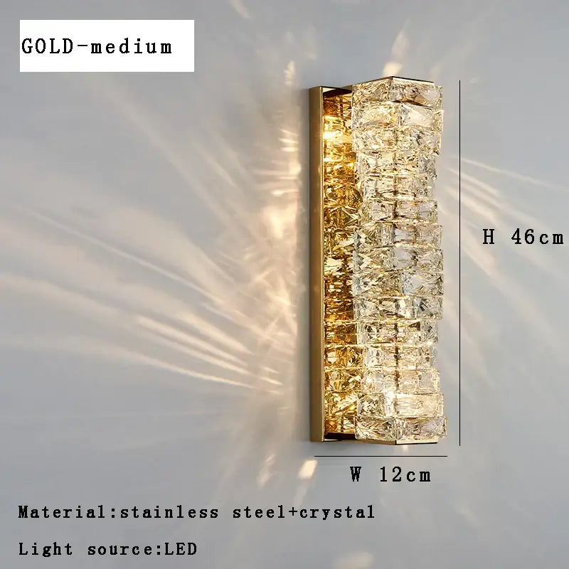 Gold Textured Glass Sconce 60cm Crystal
