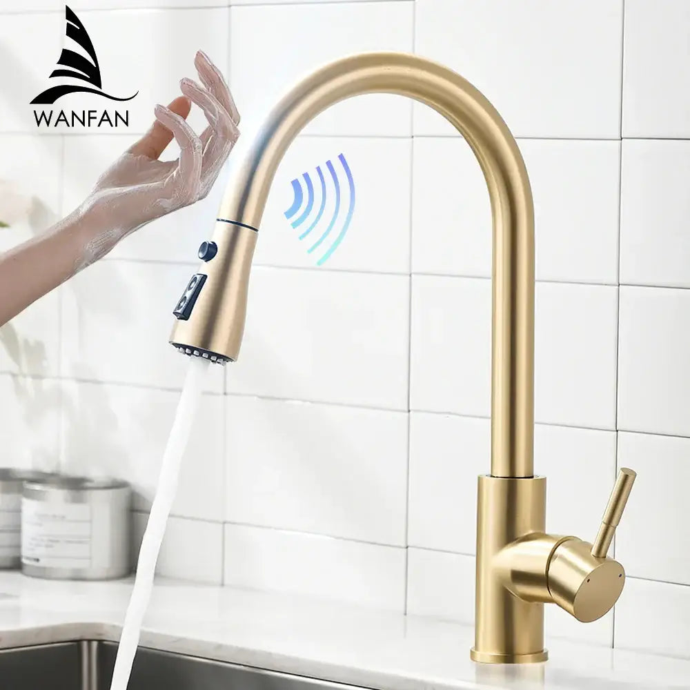 Gold Touch Sensor Kitchen Faucet Stainless Steel