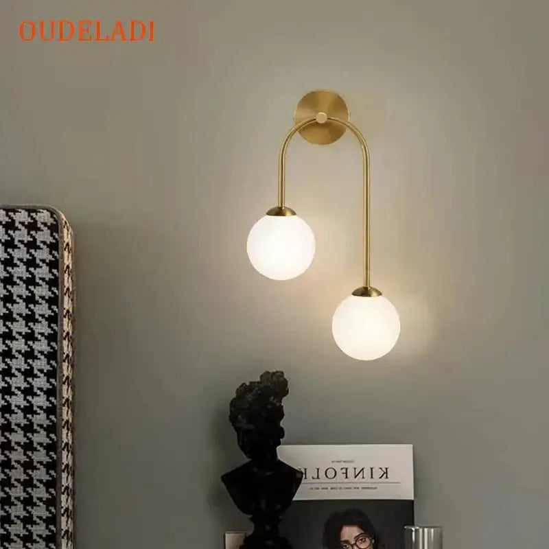 Gold Glass Ball Dual Light Dining Room Wall Lamp