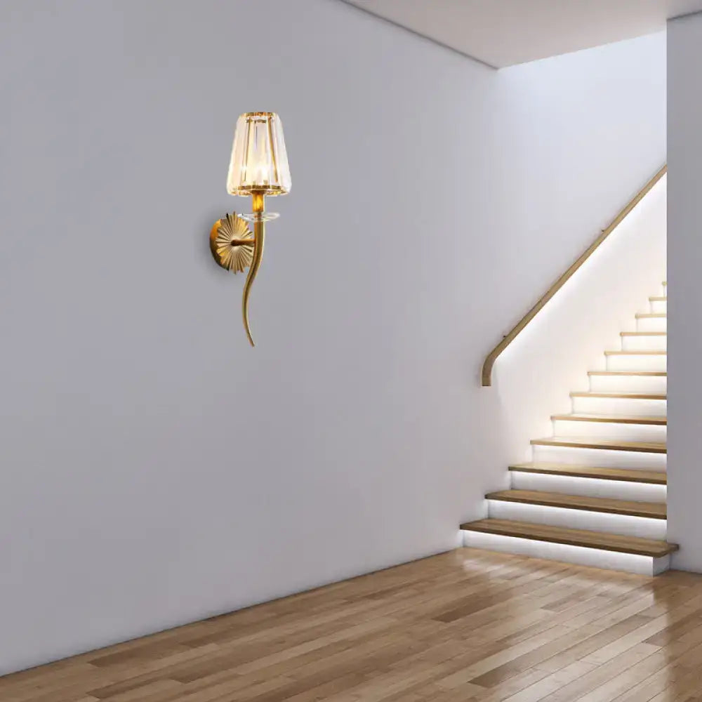 Gold Tapered Crystal Sconce for Stairways