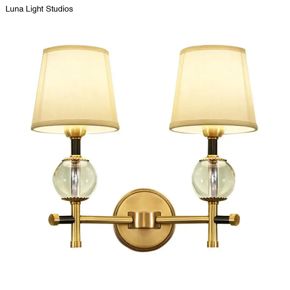 Gold Crystal Fabric Shade 2-Light Sconce