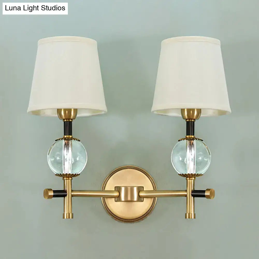 Gold Crystal Fabric Shade 2-Light Sconce