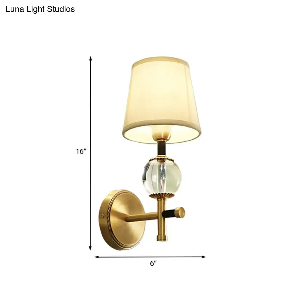 Gold Crystal Fabric Shade 2-Light Sconce