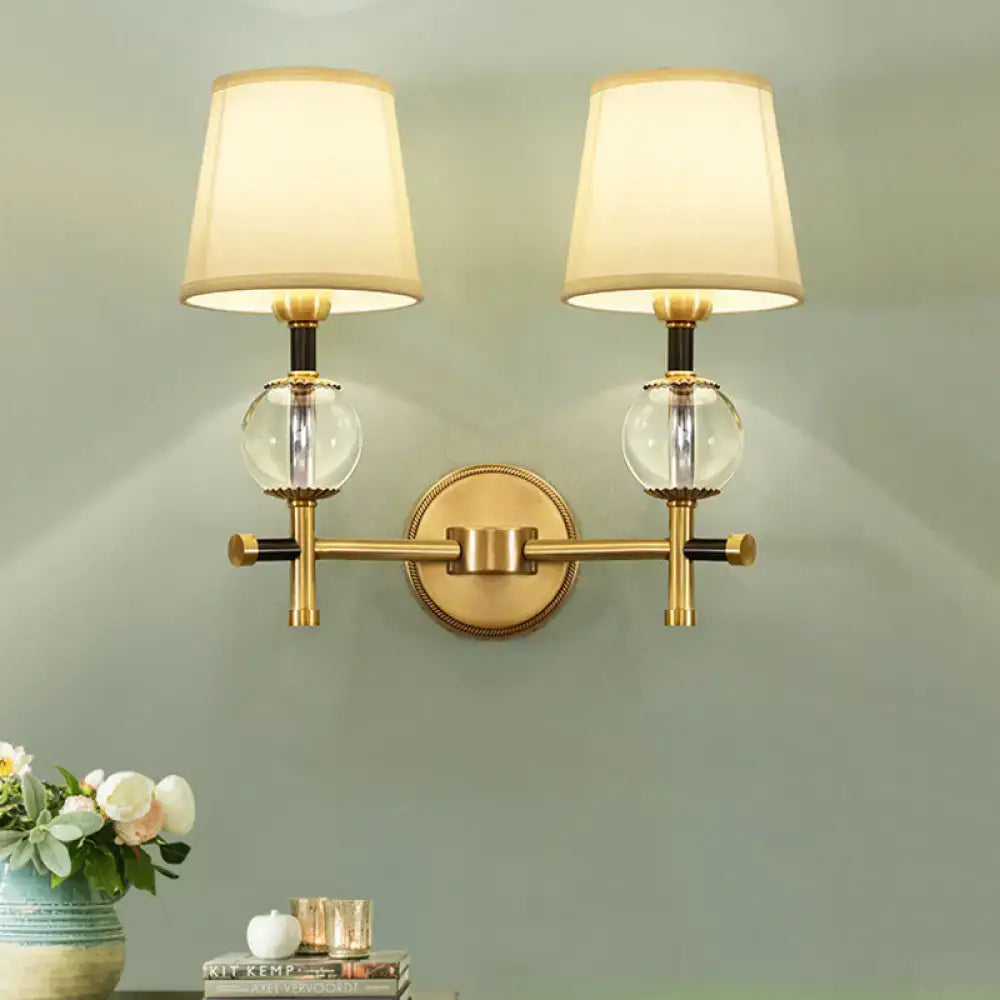 Gold Crystal Fabric Shade 2-Light Sconce