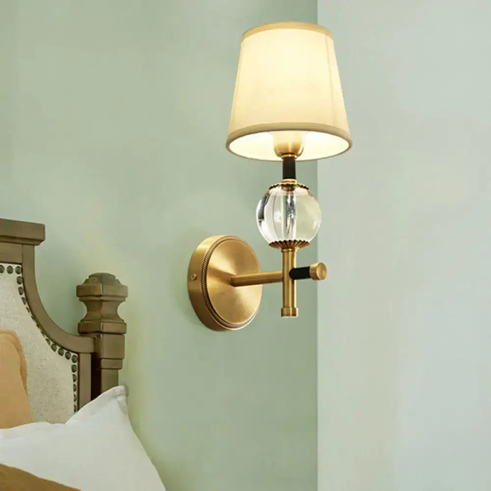 Gold Crystal Fabric Shade 2-Light Sconce