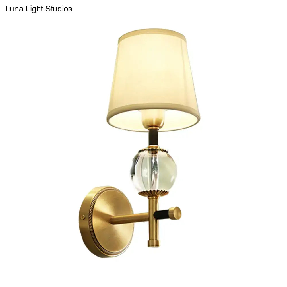 Gold Crystal Fabric Shade 2-Light Sconce