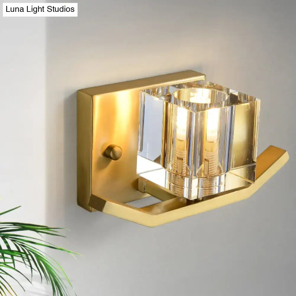 Gold Crystal Cubic Shade Wall Sconce