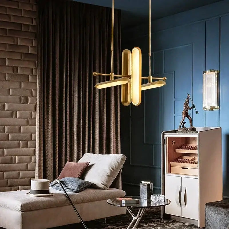 Gold Art Deco Iron Chandelier
