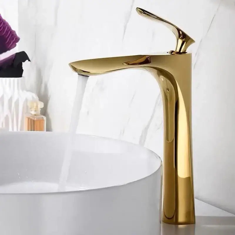 Gold Curved Bathroom Faucet