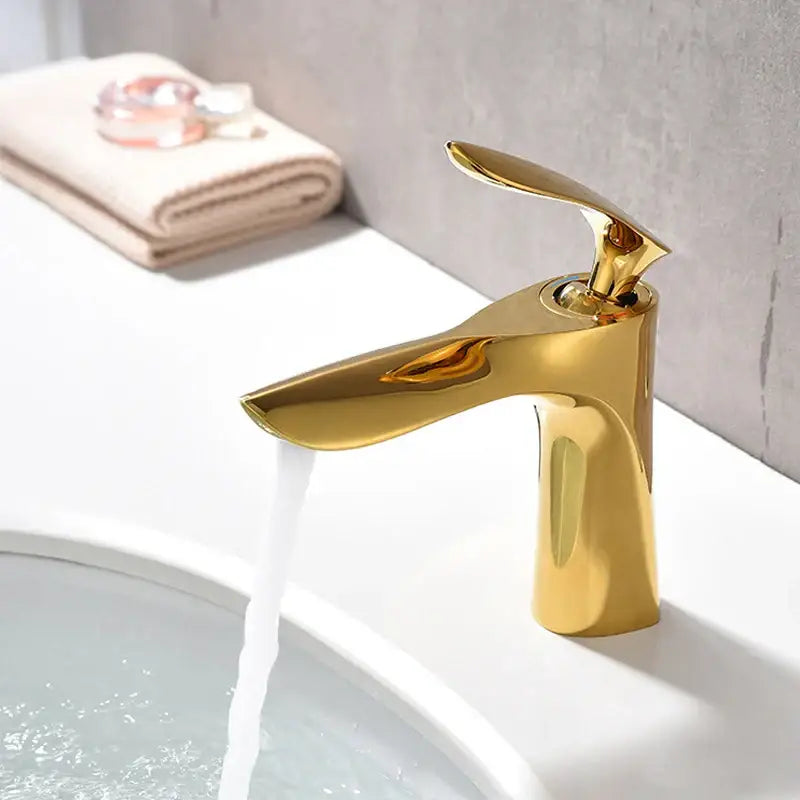 Gold Curved Bathroom Faucet