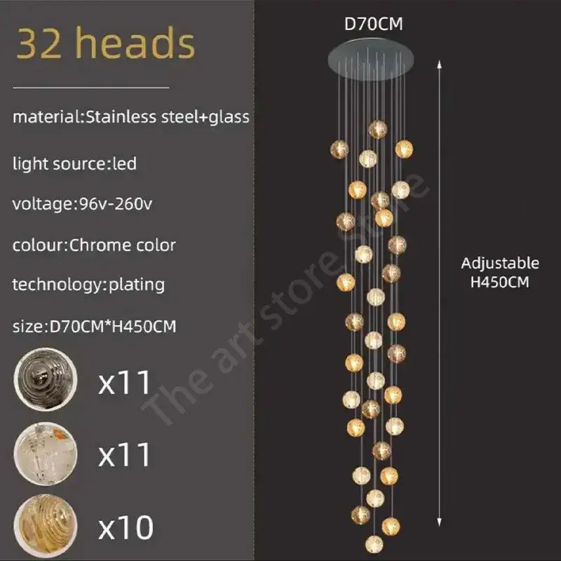 Gold Crystal Spiral 32-Head Chandelier