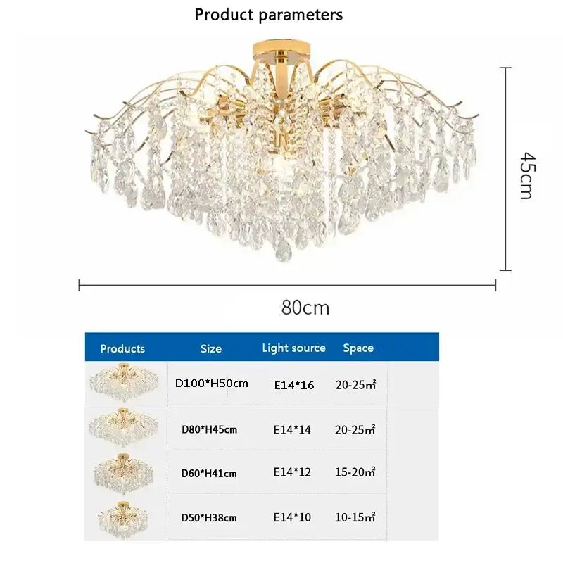 Gold Crystal LED 80cm Chandelier