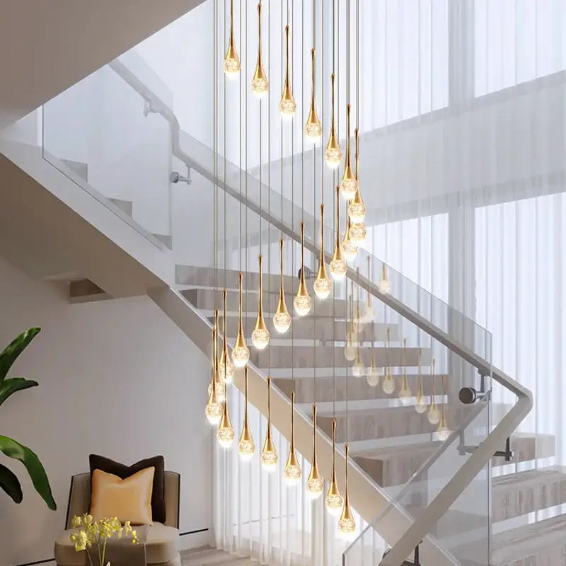 Gold Crystal 30-Light 350cm Staircase Chandelier