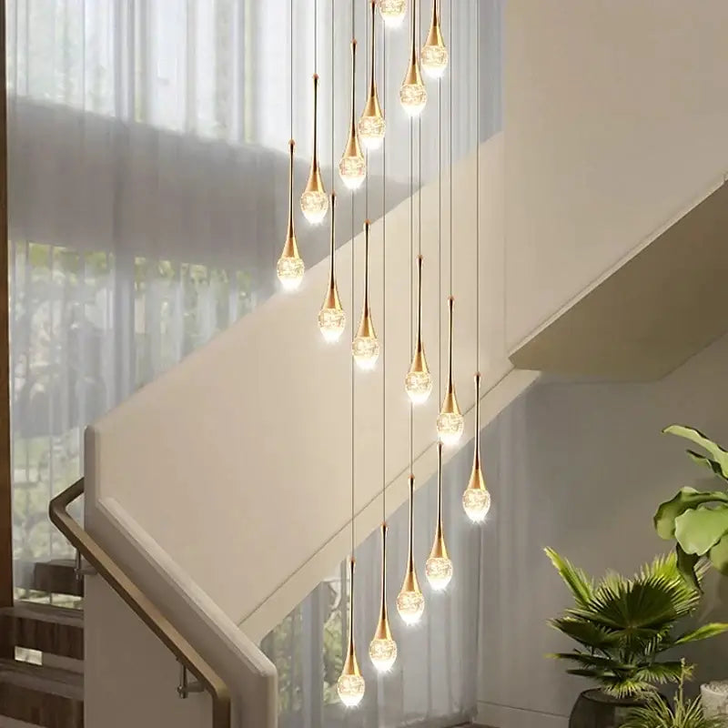 Gold Crystal 30-Light 350cm Staircase Chandelier