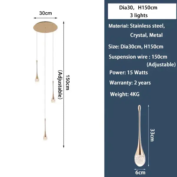 Gold Crystal 30-Light 350cm Staircase Chandelier