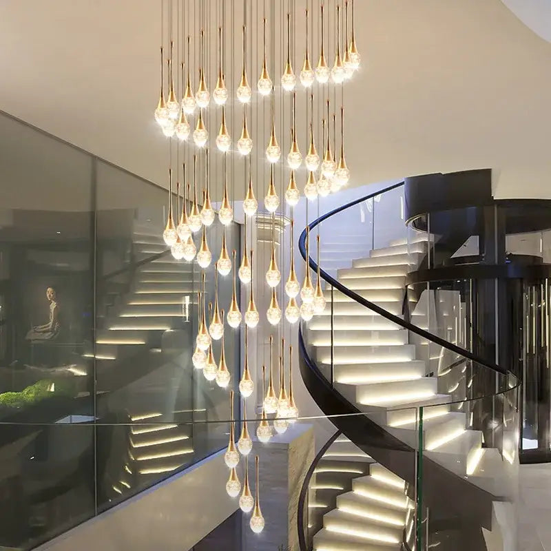 Gold Crystal 30-Light 350cm Staircase Chandelier