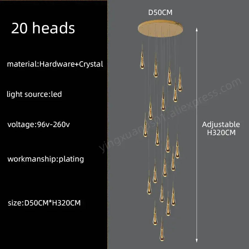 Gold Crystal Teardrop 60-Head Chandelier
