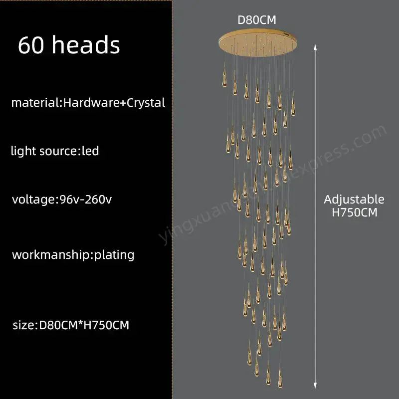 Gold Crystal Teardrop 60-Head Chandelier