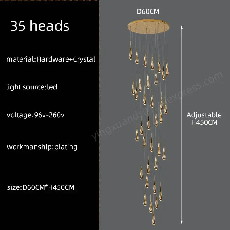 Gold Crystal Teardrop 60-Head Chandelier