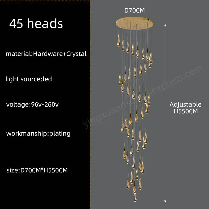 Gold Crystal Teardrop 60-Head Chandelier