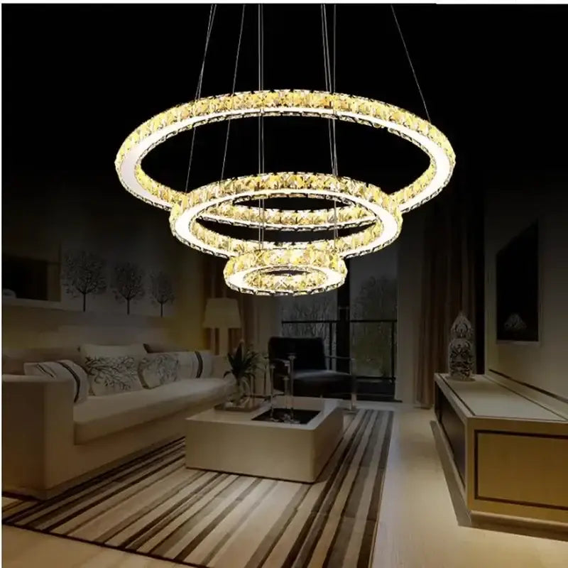 Gold Crystal Ring 4-Ring Dining Area Ceiling Light