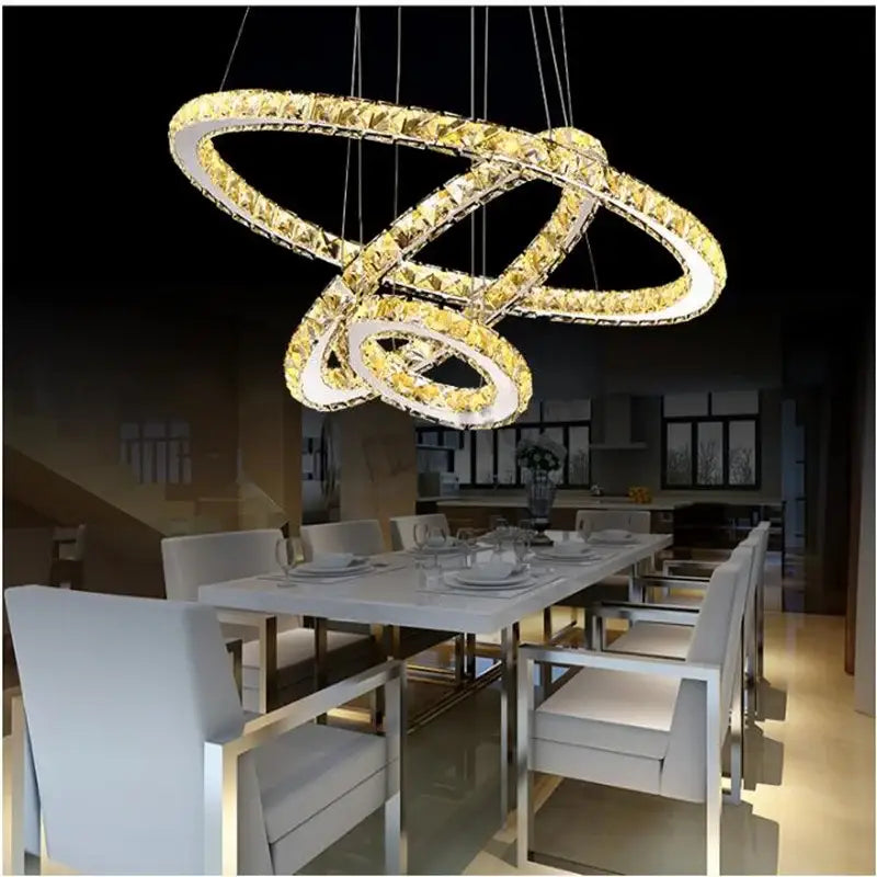 Gold Crystal Rings 4-Ring Cascading Chandelier