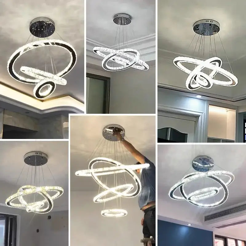 Gold Crystal Rings 4-Ring Cascading Chandelier