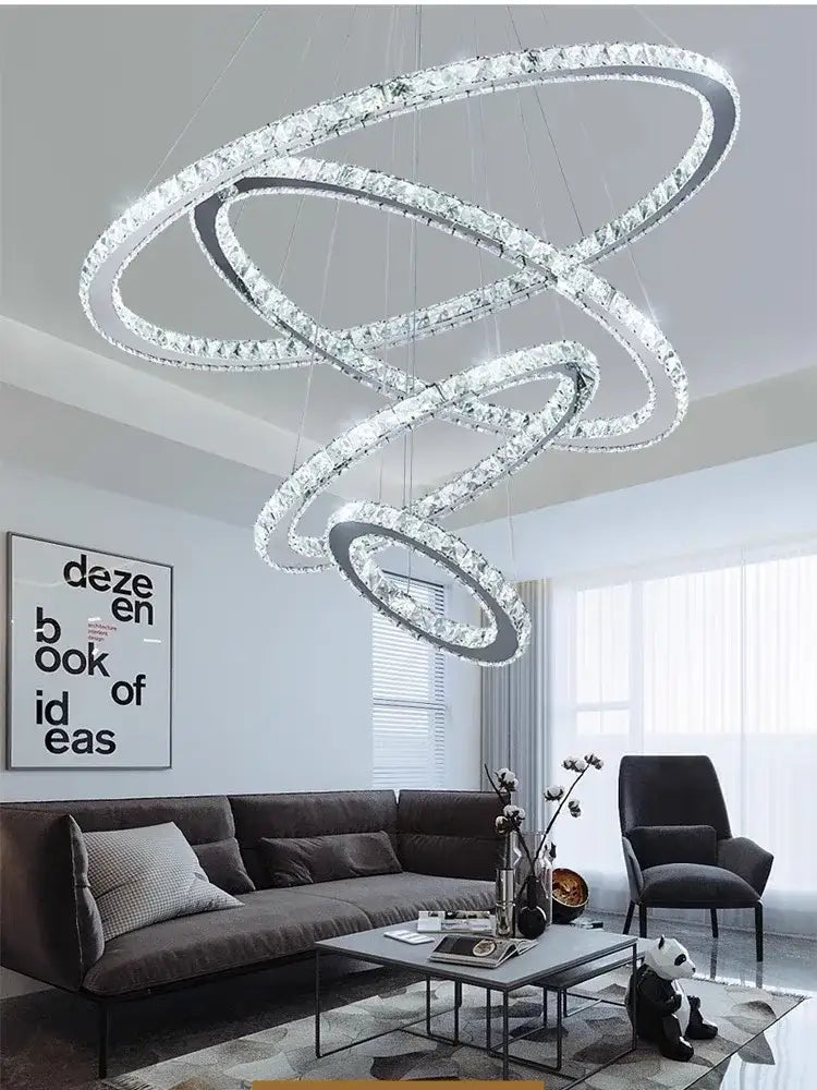 Gold Crystal Rings 4-Ring Cascading Chandelier