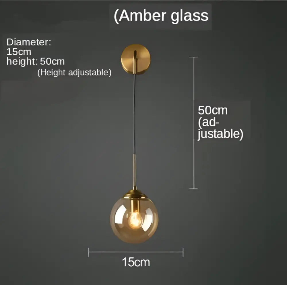 Gold Glass Ball Sconce with Amber Glass Ring