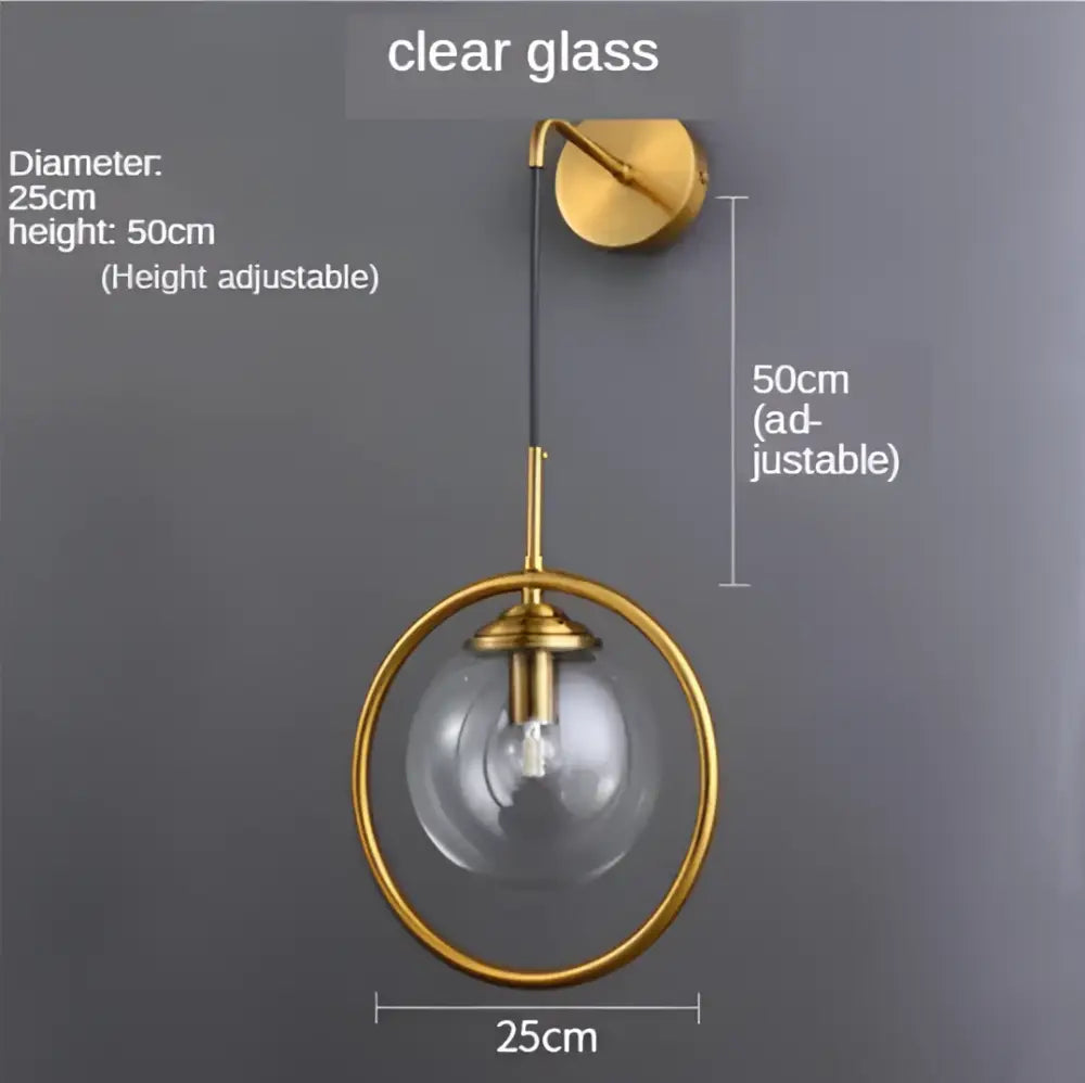 Gold Glass Ball Sconce with Amber Glass Ring