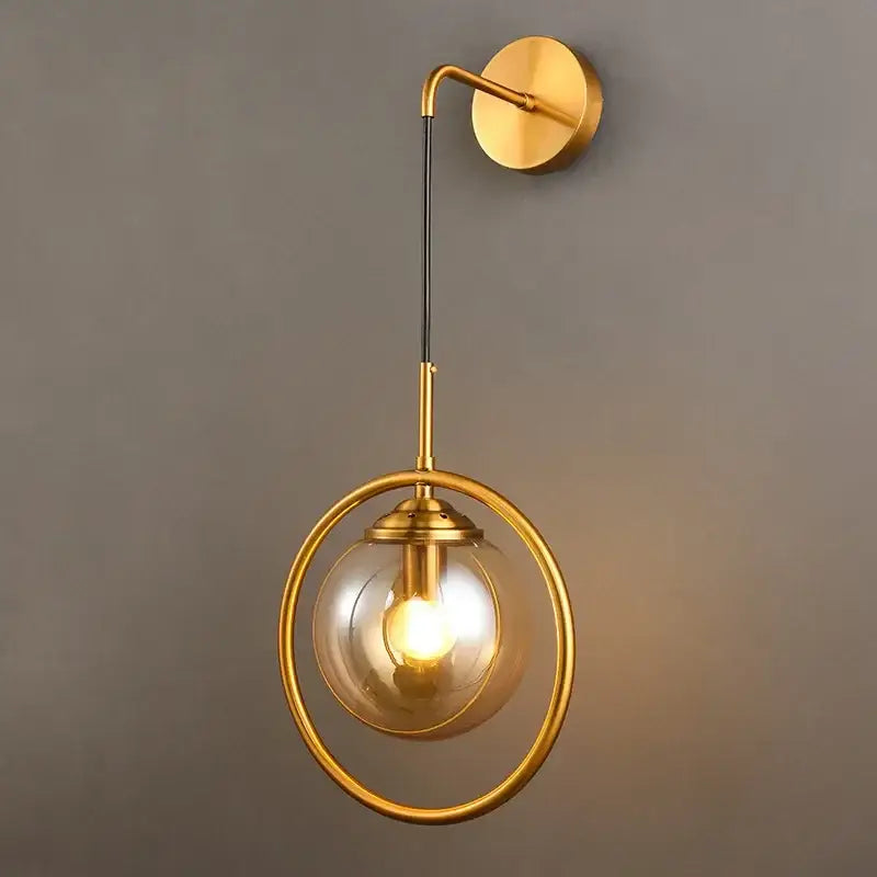 Gold Glass Ball Sconce with Amber Glass Ring