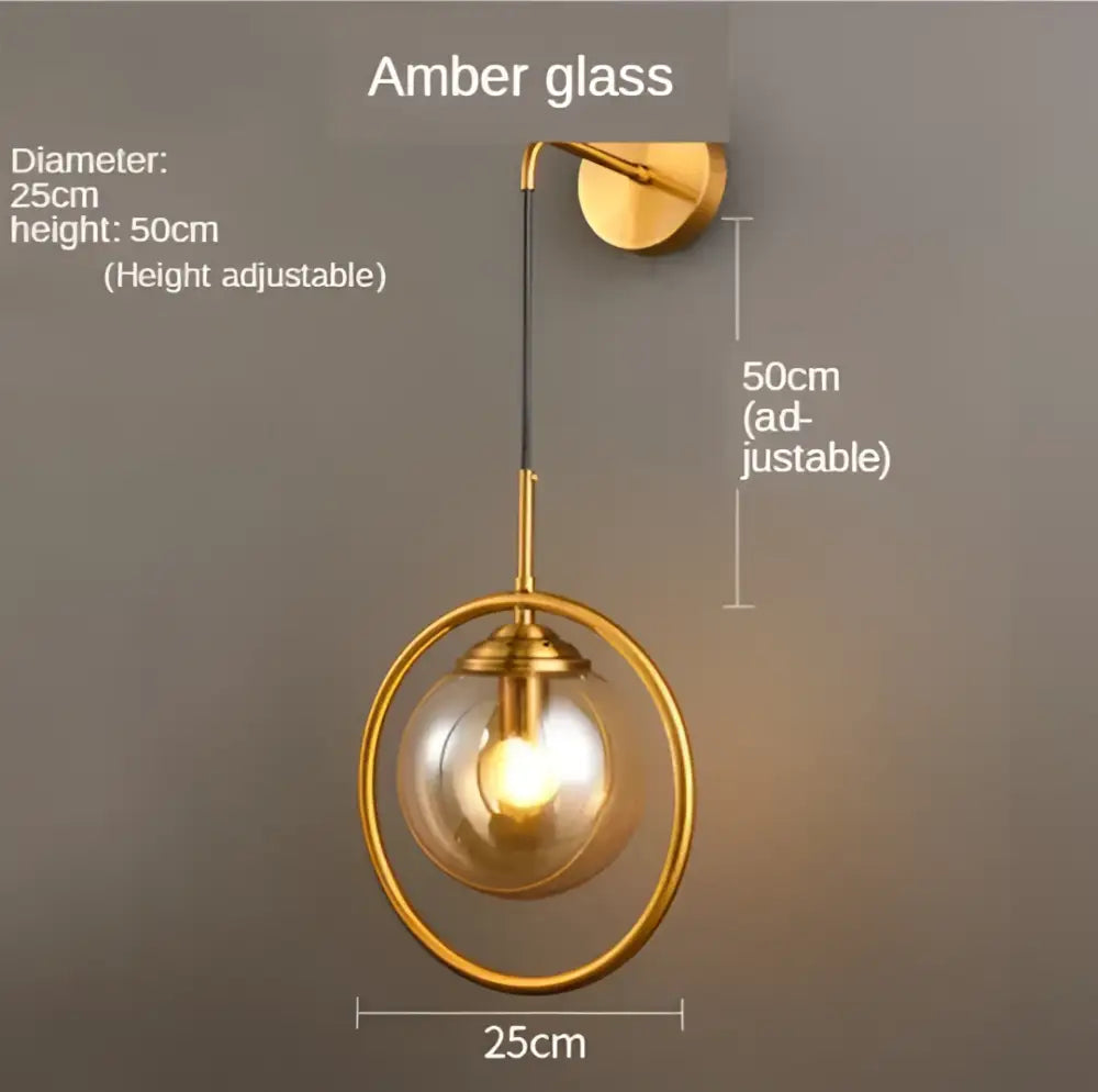 Gold Glass Ball Sconce with Amber Glass Ring