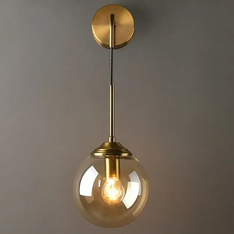 Gold Glass Ball Sconce with Amber Glass Ring