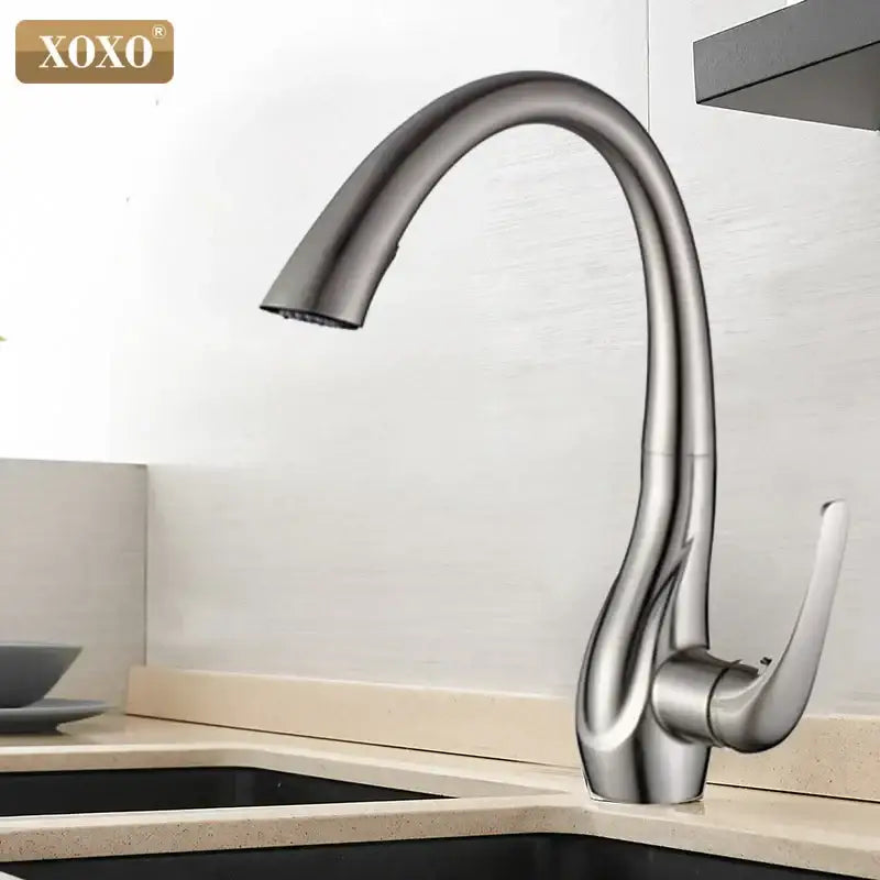 Gold Pull-Out Kitchen Faucet Brass Single-Handle