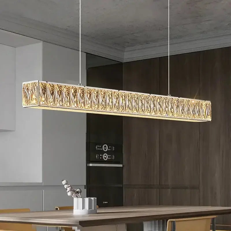 Gold LED Crystal Chandelier Rectangular L150cm
