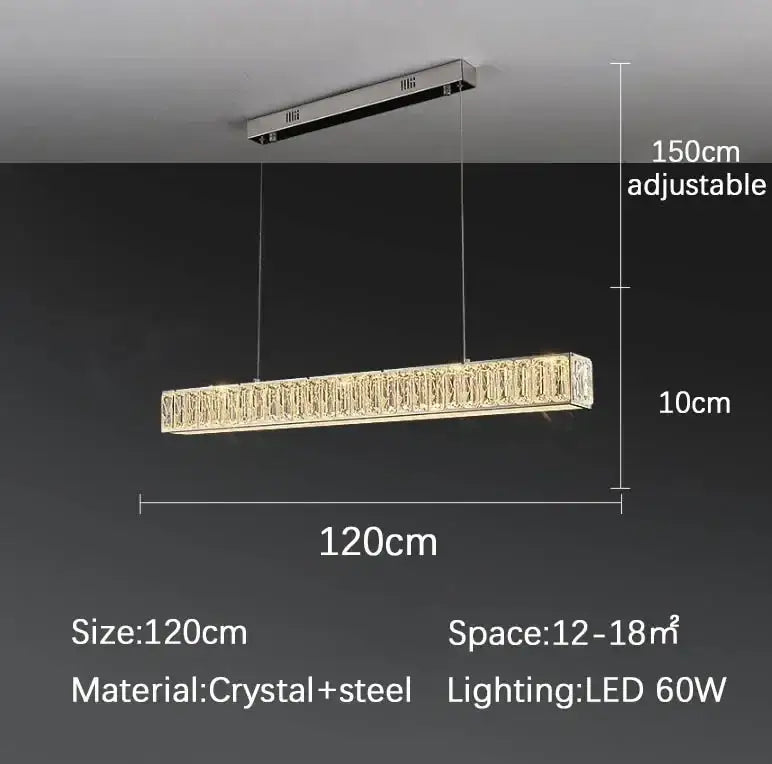 Gold LED Crystal Chandelier Rectangular L150cm